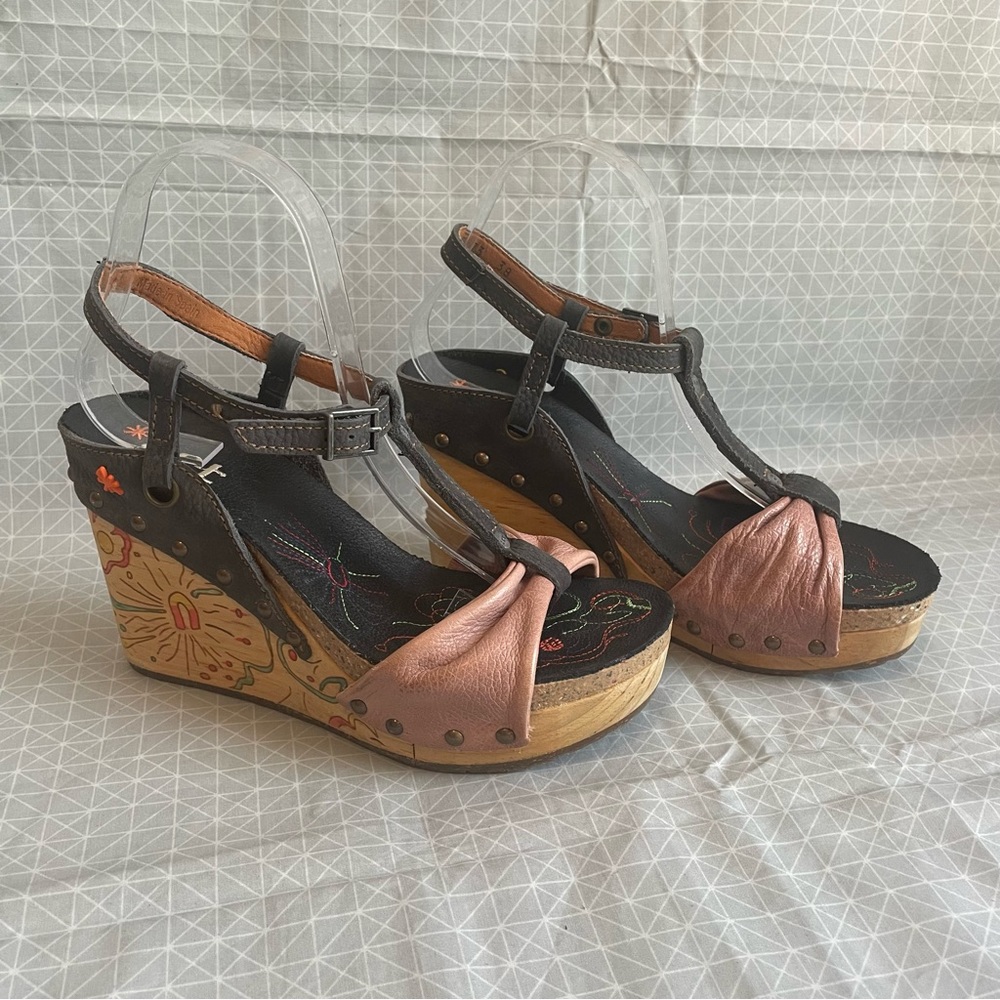 The Art Company Painted Wooden/Leather Wedge Sandals 38